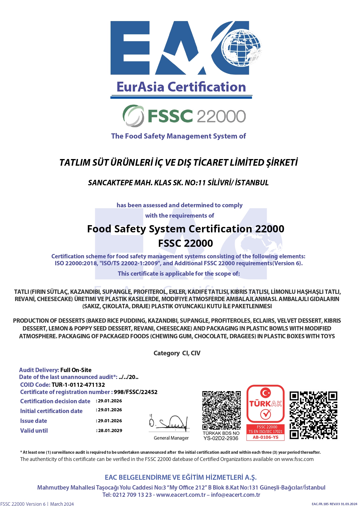 TATLIM SÜT ÜRÜNLERİ ISO 14001